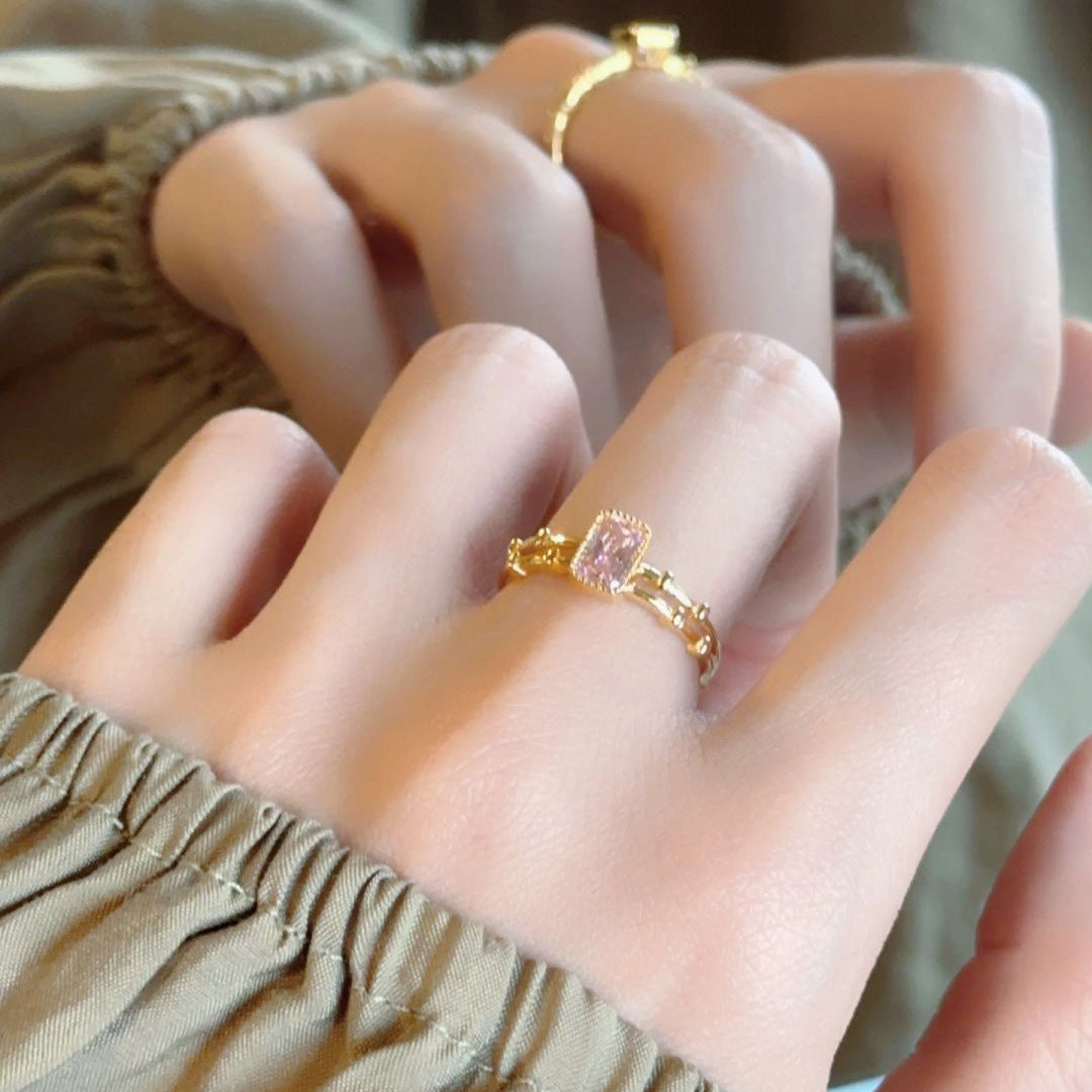 Candy Electroplated Gold Plated Copper Ring With Zircon Inlay For Women In Gold