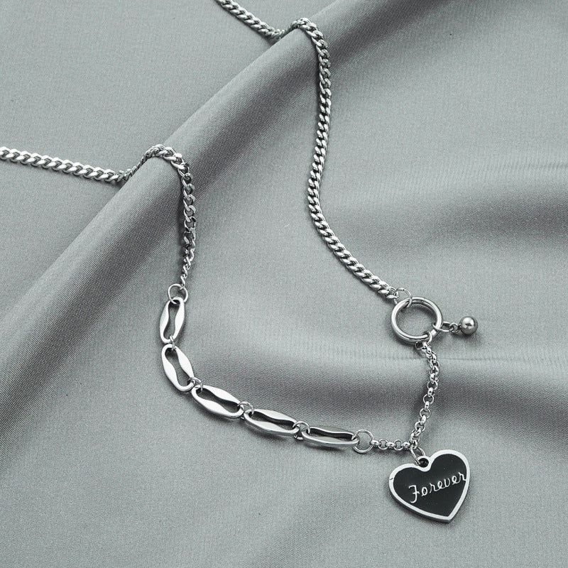Hip-Hop Heart Shape Necklace For Women In Silver Featuring Titanium Steel Chain And Pendant