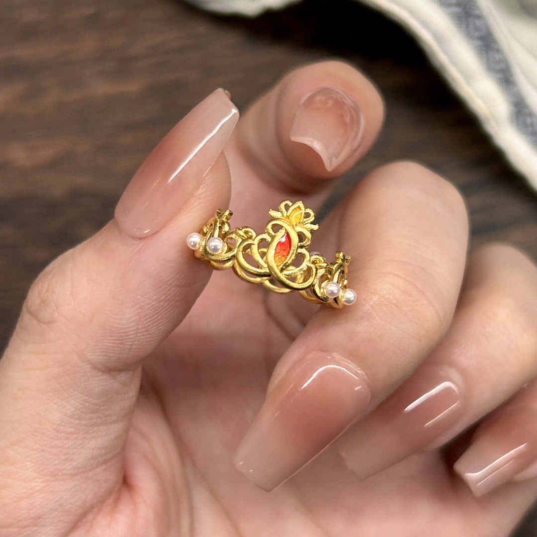 Luxurious Crown Open Ring For Women In Gold Electroplated Copper