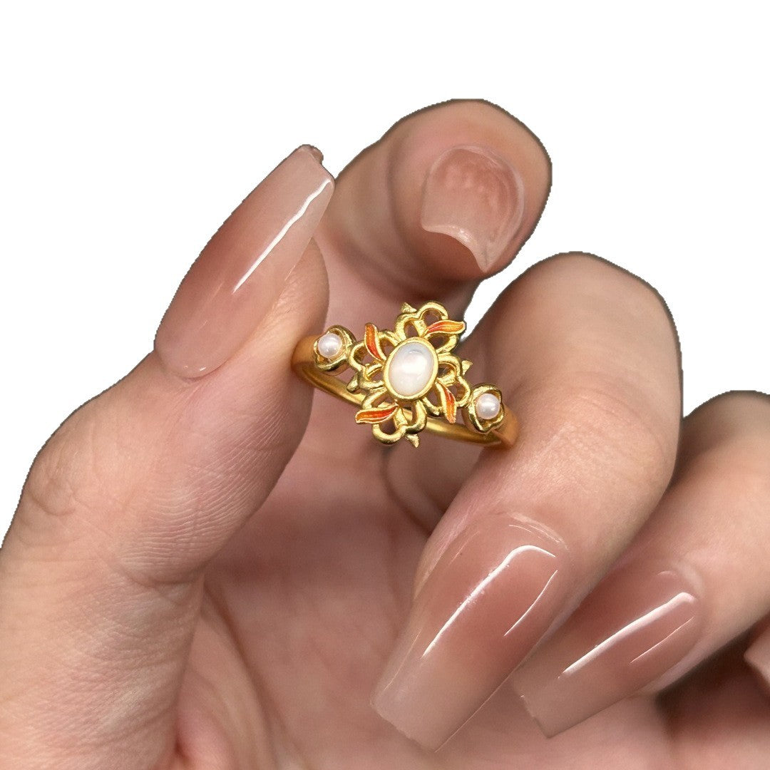 Luxurious Crown Open Ring For Women In Gold Electroplated Copper