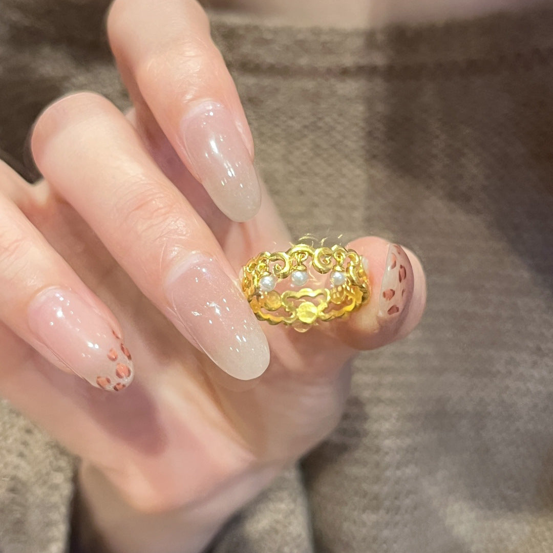Gold Open Ring For Women Featuring Electroplated 18K Real Gold With Imitation Pearl Inlay And Floral Design