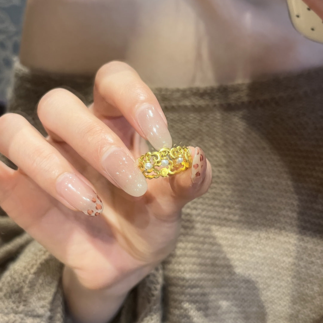Gold Open Ring For Women Featuring Electroplated 18K Real Gold With Imitation Pearl Inlay And Floral Design