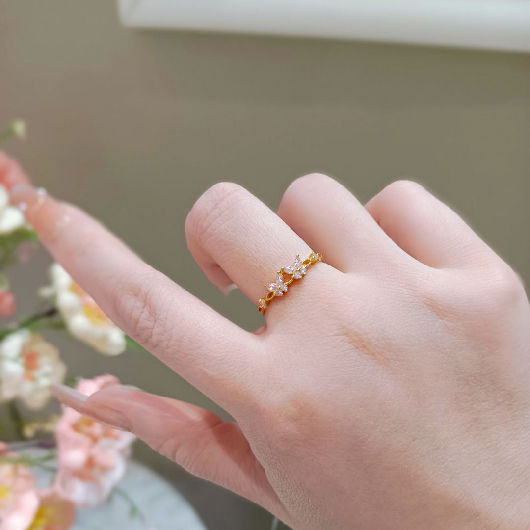 Butterfly Copper Ring For Women With Zircon Inlay In Natural Pink