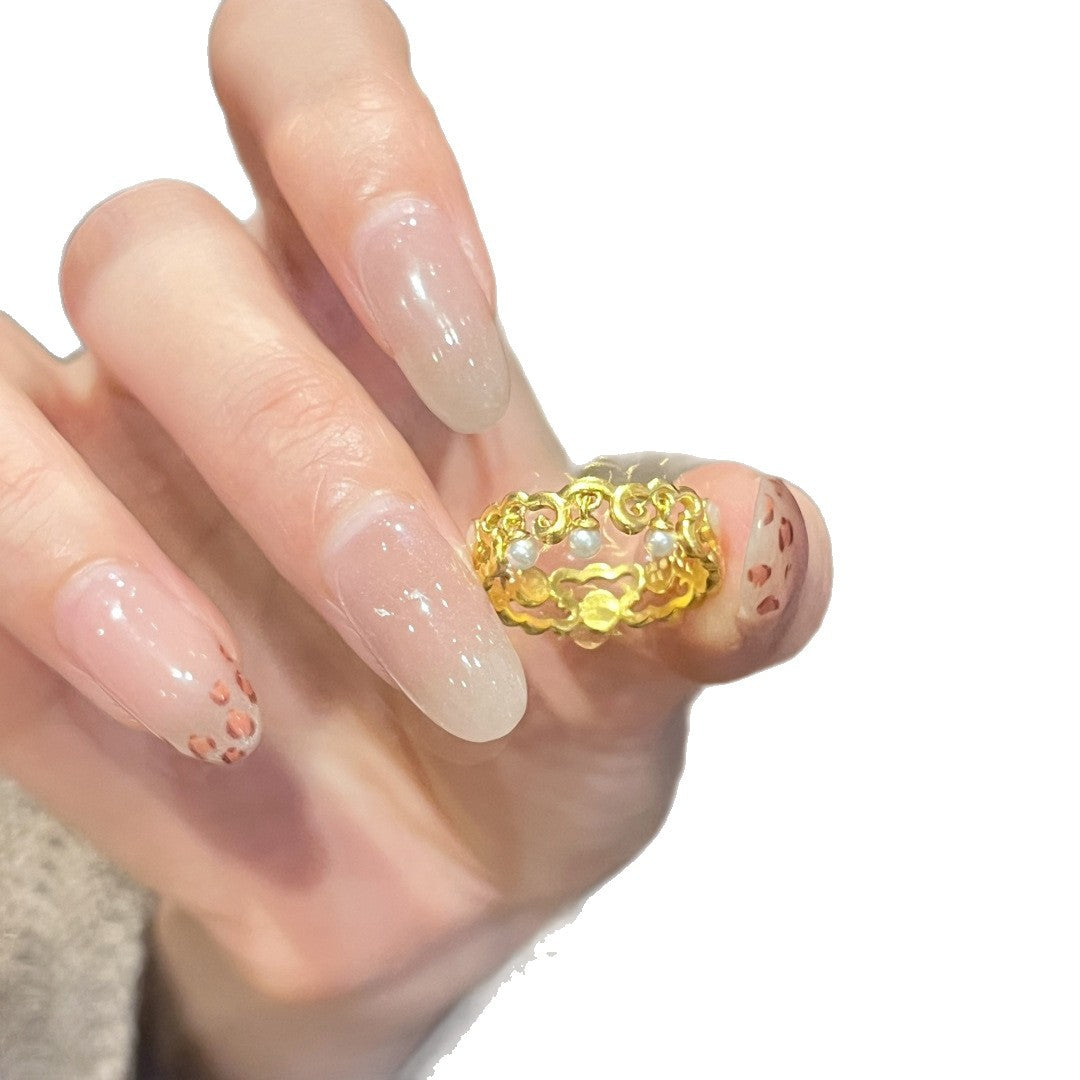 Gold Open Ring For Women Featuring Electroplated 18K Real Gold With Imitation Pearl Inlay And Floral Design
