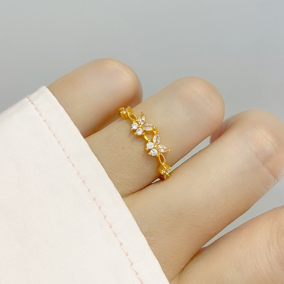 Butterfly Copper Ring For Women With Zircon Inlay In Natural Pink
