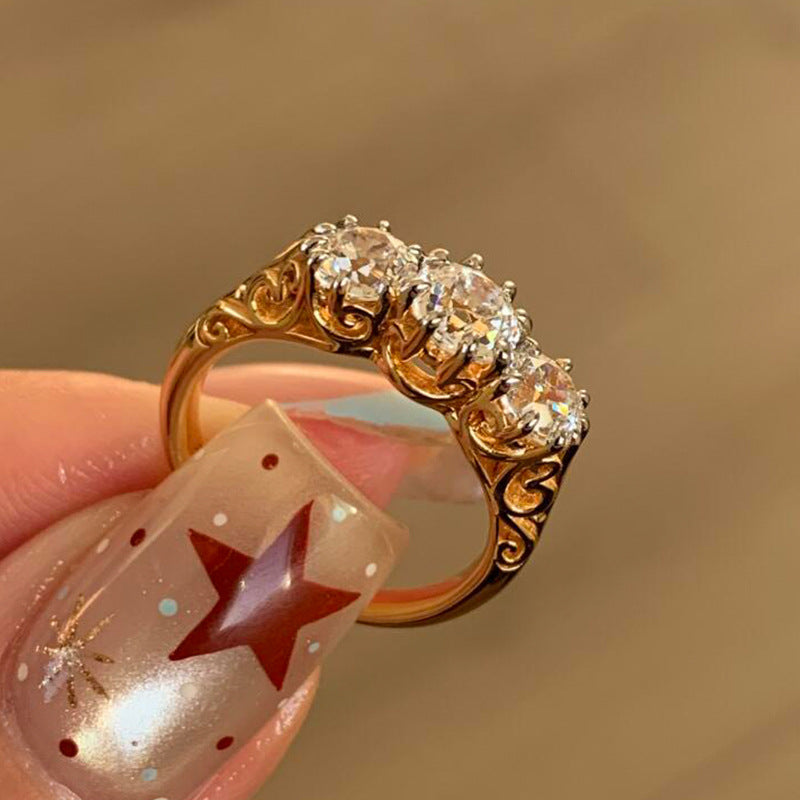 New Style Faceted Round Open Ring For Women In Electroplated Copper With Diamond Inlay