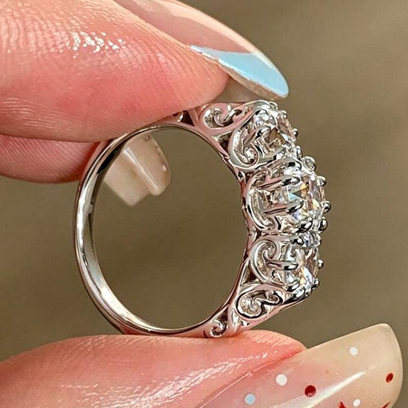 New Style Faceted Round Open Ring For Women In Electroplated Copper With Diamond Inlay