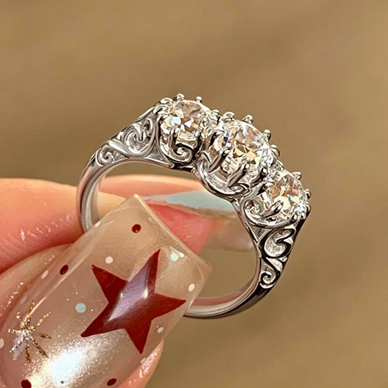 New Style Faceted Round Open Ring For Women In Electroplated Copper With Diamond Inlay