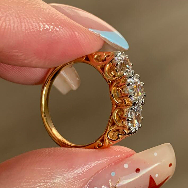 New Style Faceted Round Open Ring For Women In Electroplated Copper With Diamond Inlay