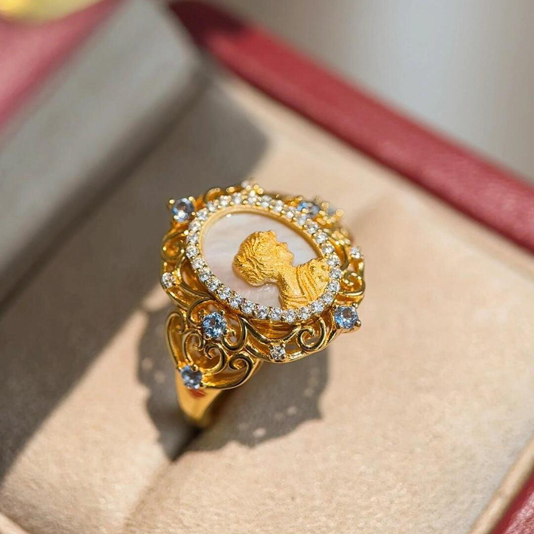 Elegant Statue Open Ring For Women In Electroplated Copper With Zircon Inlay