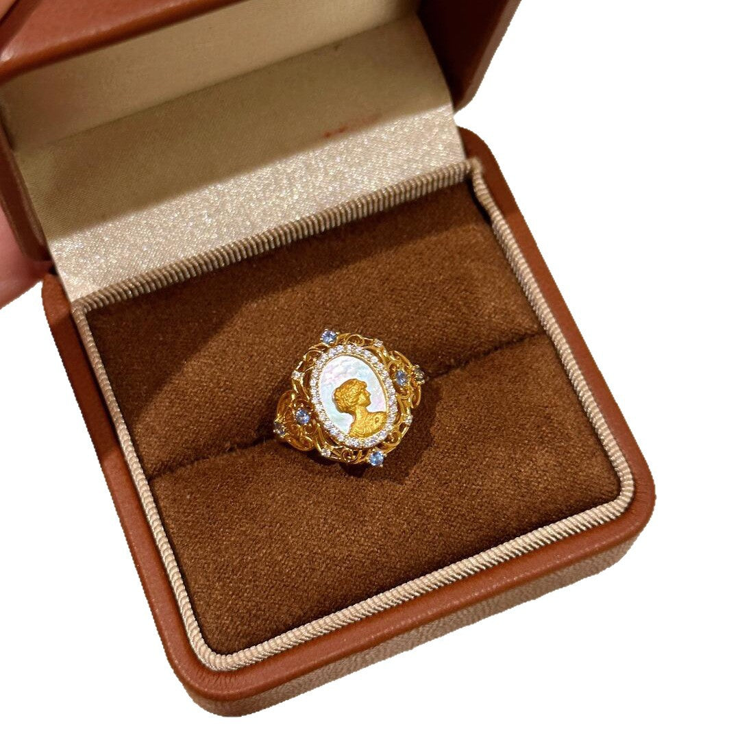 Elegant Statue Open Ring For Women In Electroplated Copper With Zircon Inlay