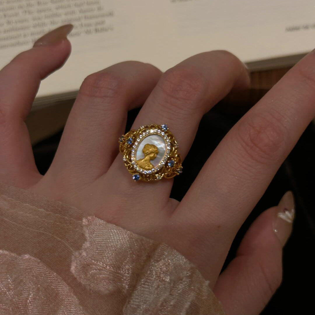 Elegant Statue Open Ring For Women In Electroplated Copper With Zircon Inlay