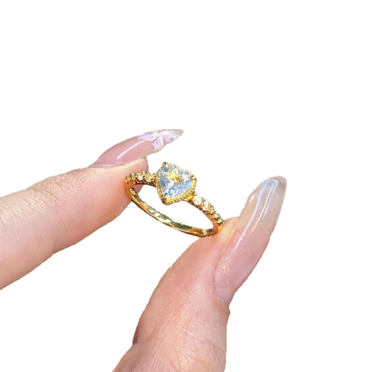 Heart Shape Copper Ring For Women With Electroplated Gold Plating In Lake Blue, Perfect For Summer