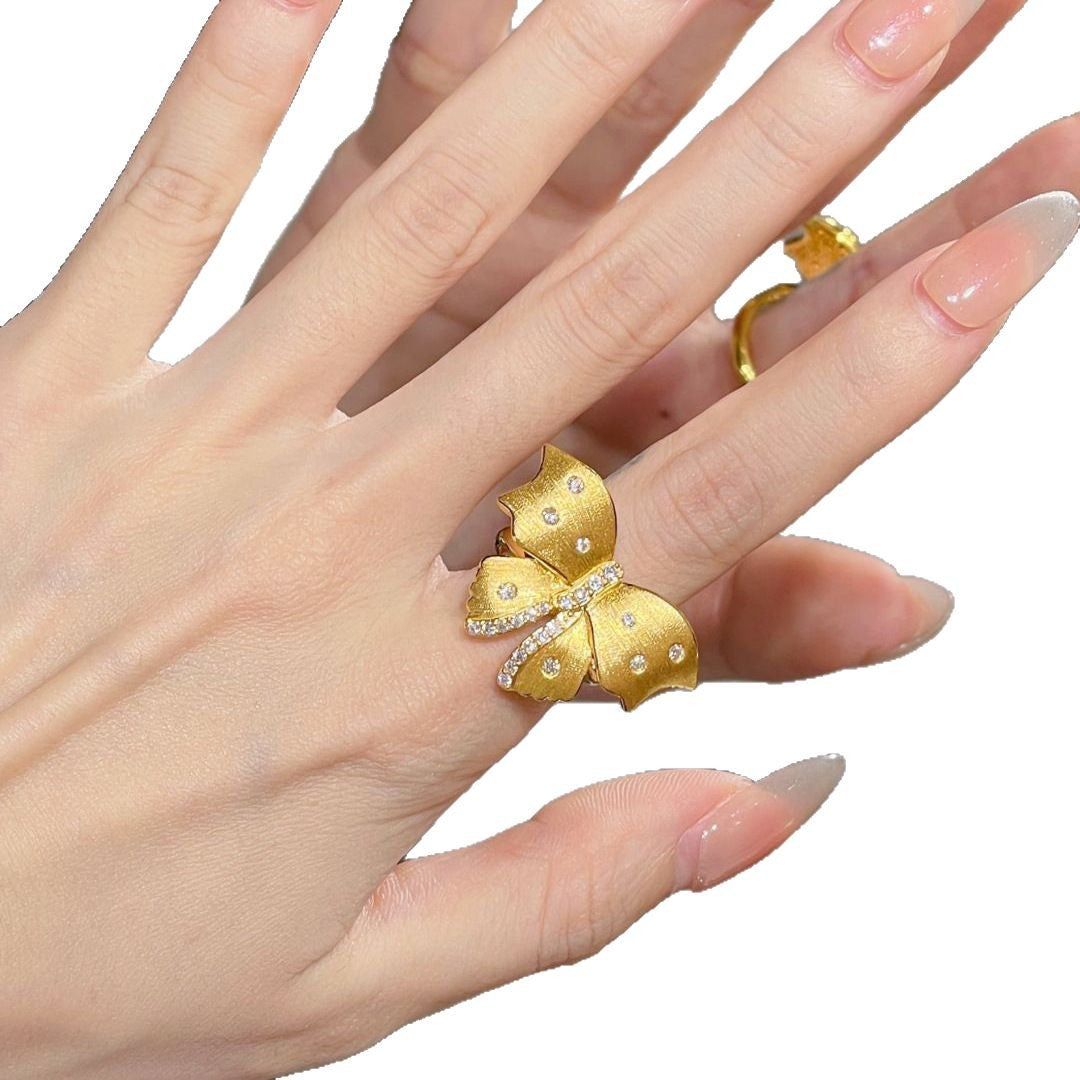 Butterfly Open Rings For Women In Simple Style, Brushed Copper With Electroplated Gold Plating