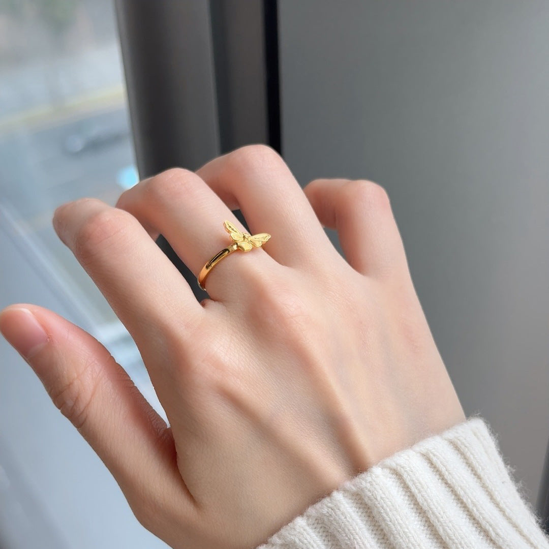 Cute Bee Open Ring For Women In Electroplated Copper, Perfect For Spring Wear