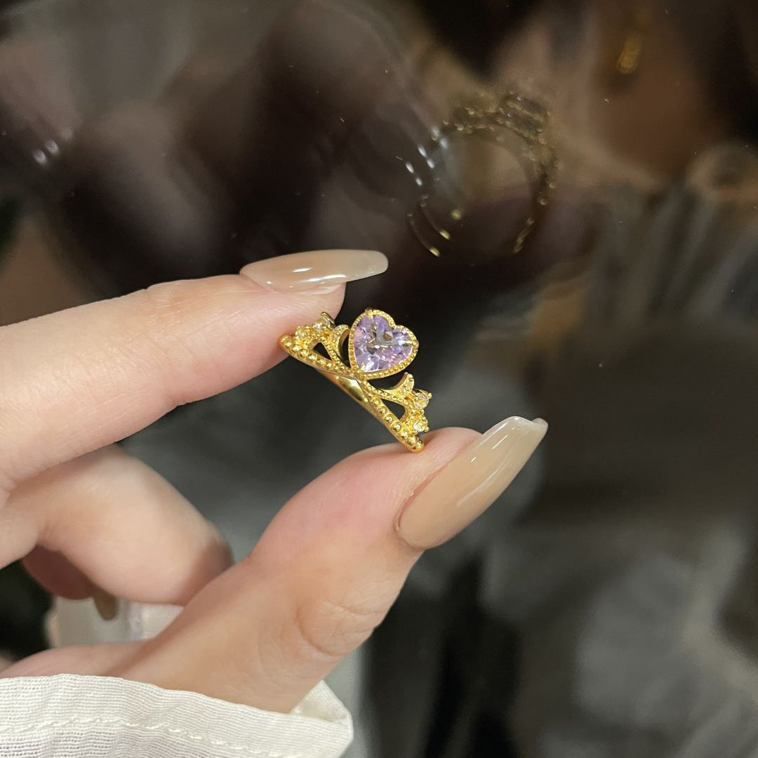 Elegant Heart Shape Copper Ring For Women With Electroplated Gold Plating, Perfect For Summer Wear