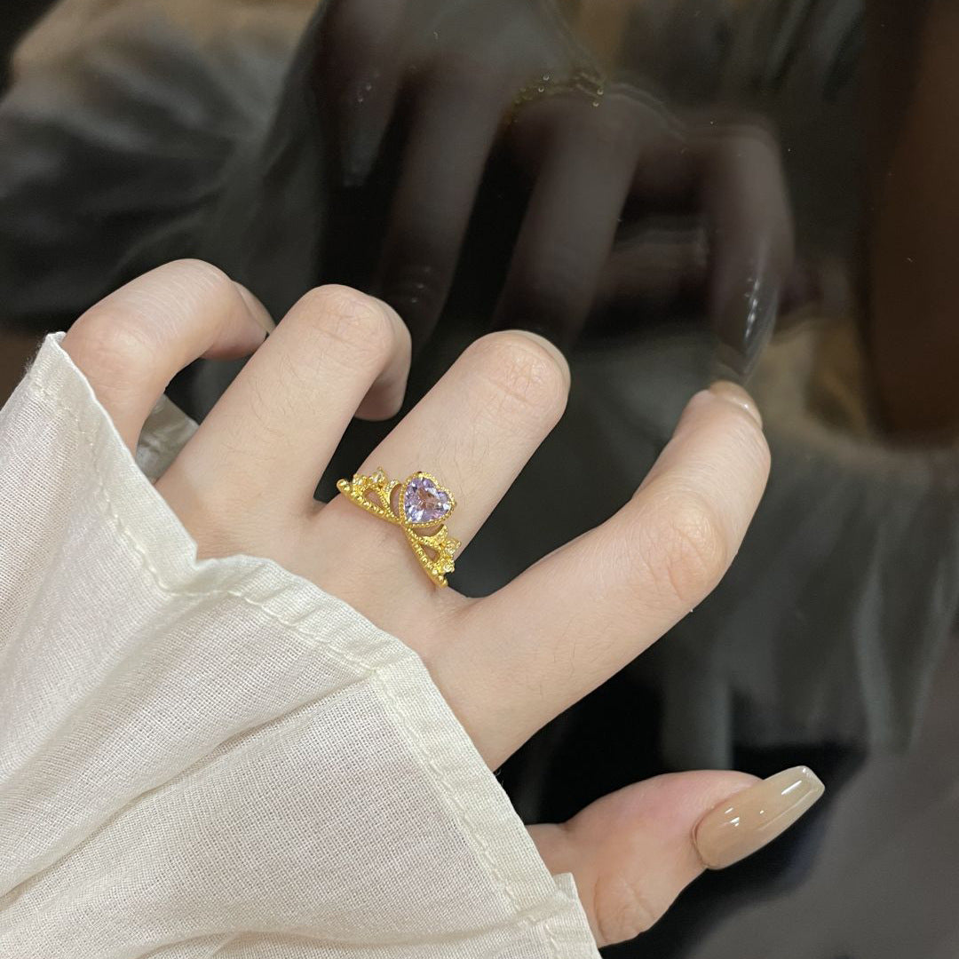 Elegant Heart Shape Copper Ring For Women With Electroplated Gold Plating, Perfect For Summer Wear