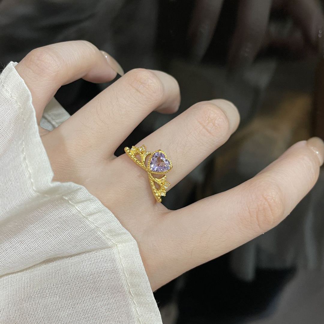 Elegant Heart Shape Copper Ring For Women With Electroplated Gold Plating, Perfect For Summer Wear