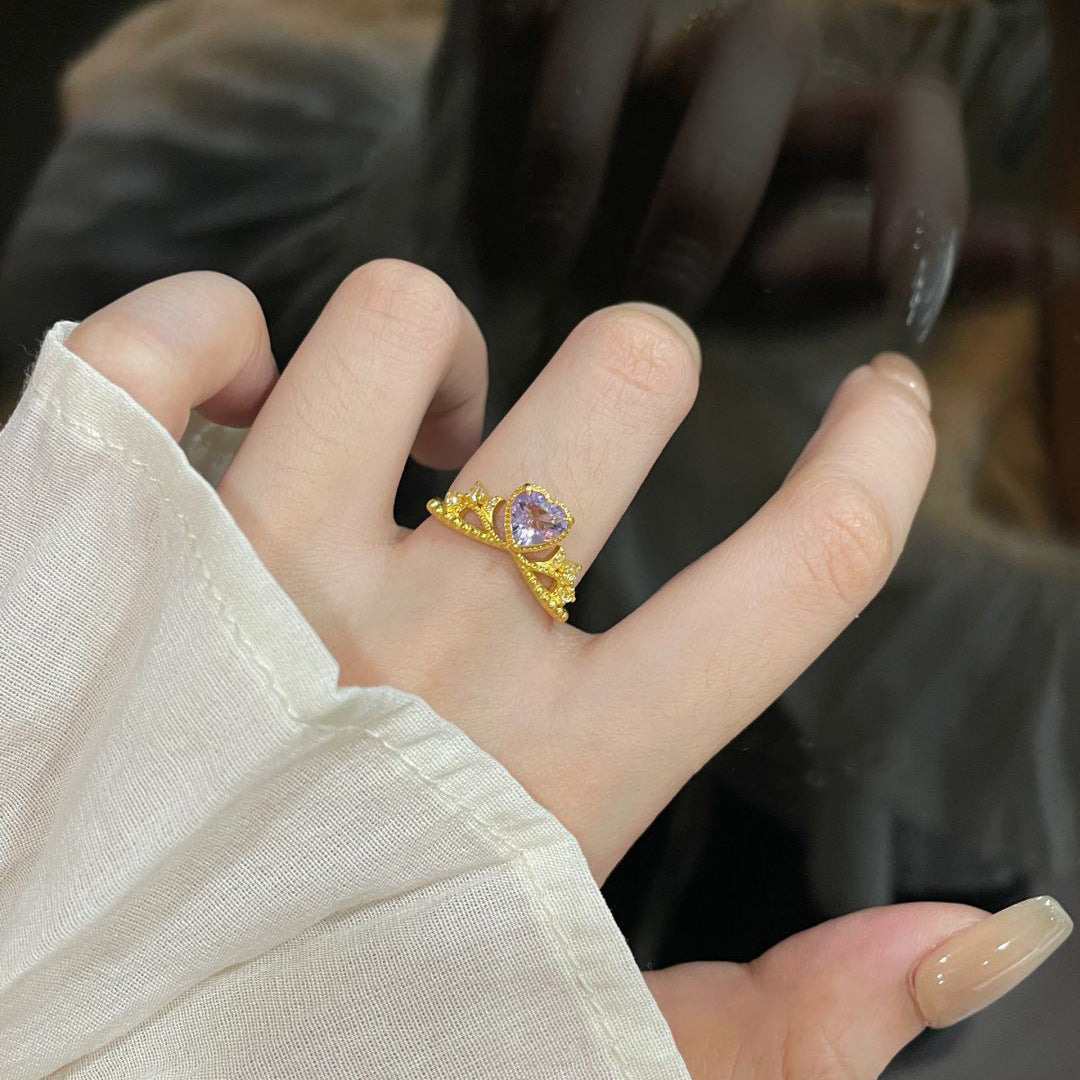 Elegant Heart Shape Copper Ring For Women With Electroplated Gold Plating, Perfect For Summer Wear