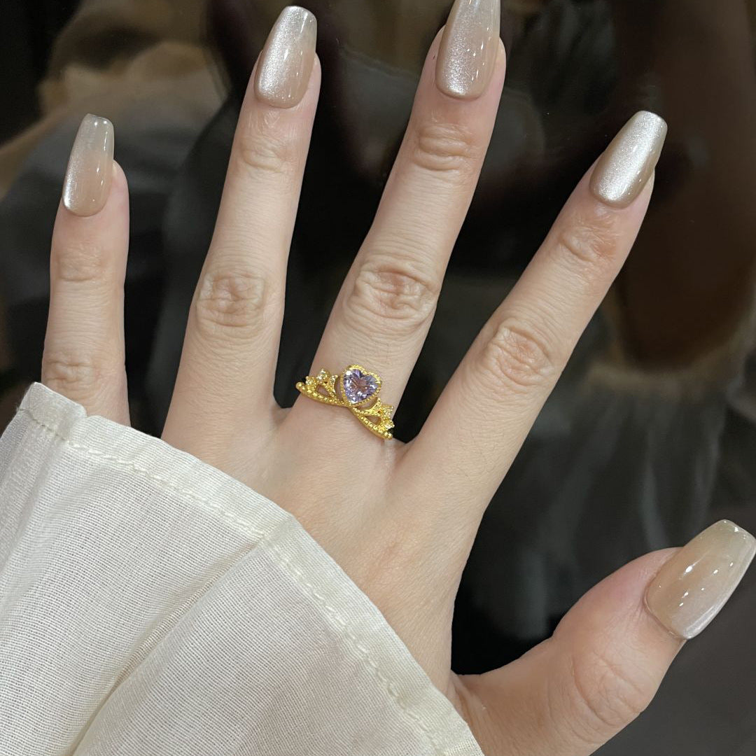 Elegant Heart Shape Copper Ring For Women With Electroplated Gold Plating, Perfect For Summer Wear