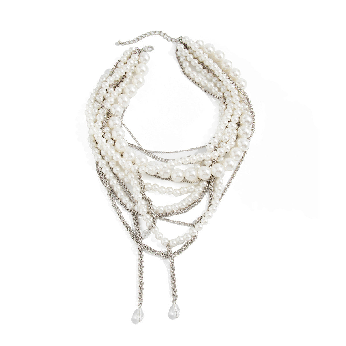 Baroque Style White Crystal Tassel Necklace For Women In Iron Material Featuring Crystal Inlay