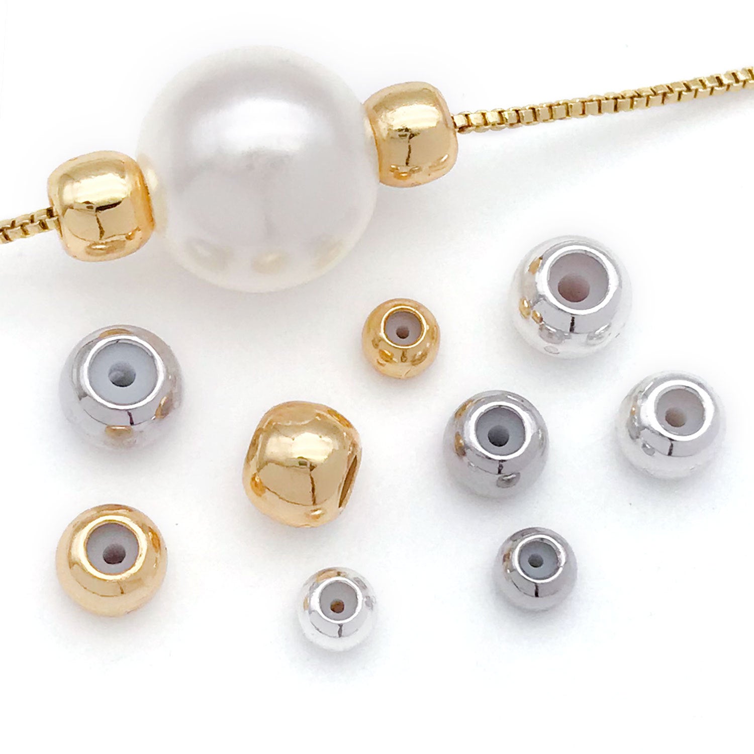 3mm Diameter Copper Crimp Bead With 18K Real Gold Plated Electroplated Finish, Hole Size 3~3.9mm, 1 PCS Package