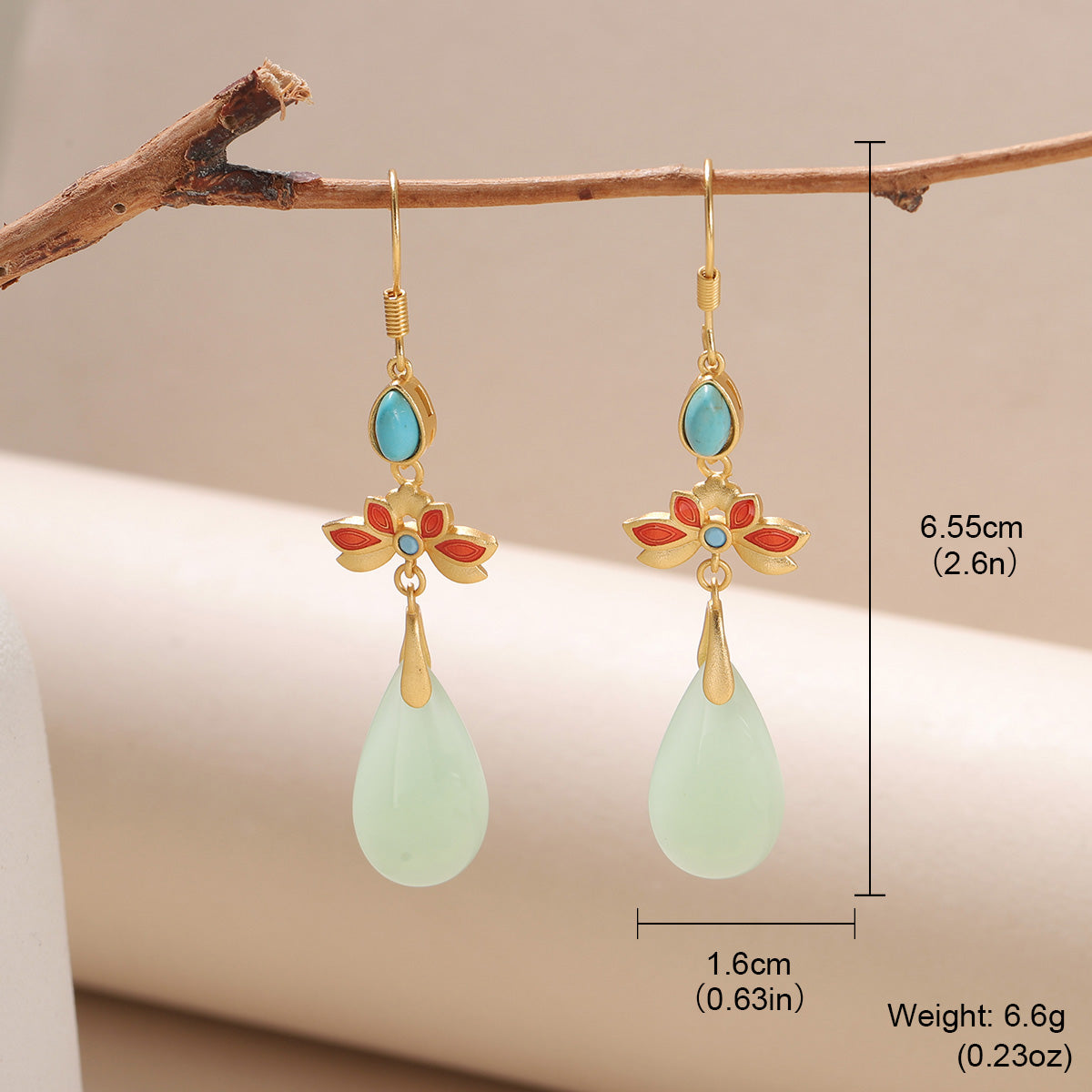 Handmade Green Flowers Earrings For Women, 1 Pair, Featuring 18K Real Gold Plated And Glass Inlay