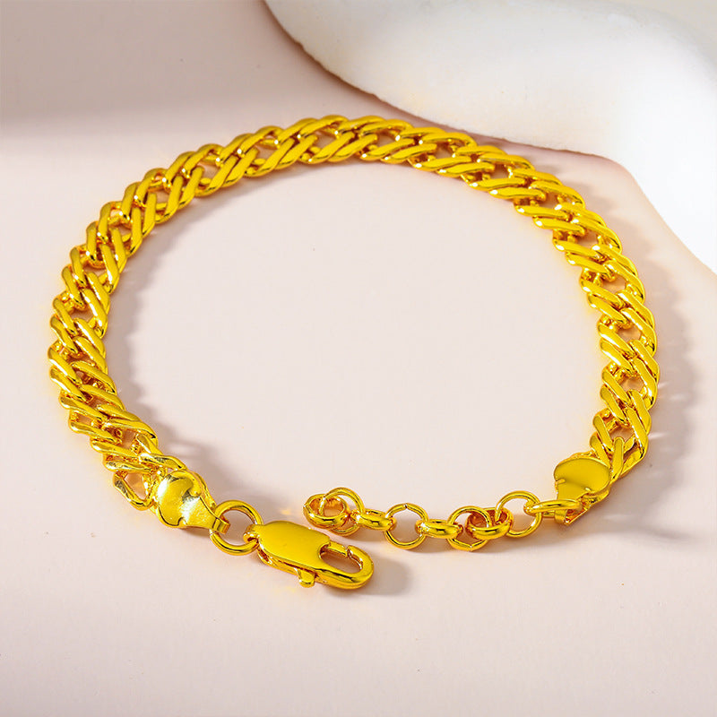Geometric Brass Bracelet For Women In Simple Style With Electroplated Gold Plating