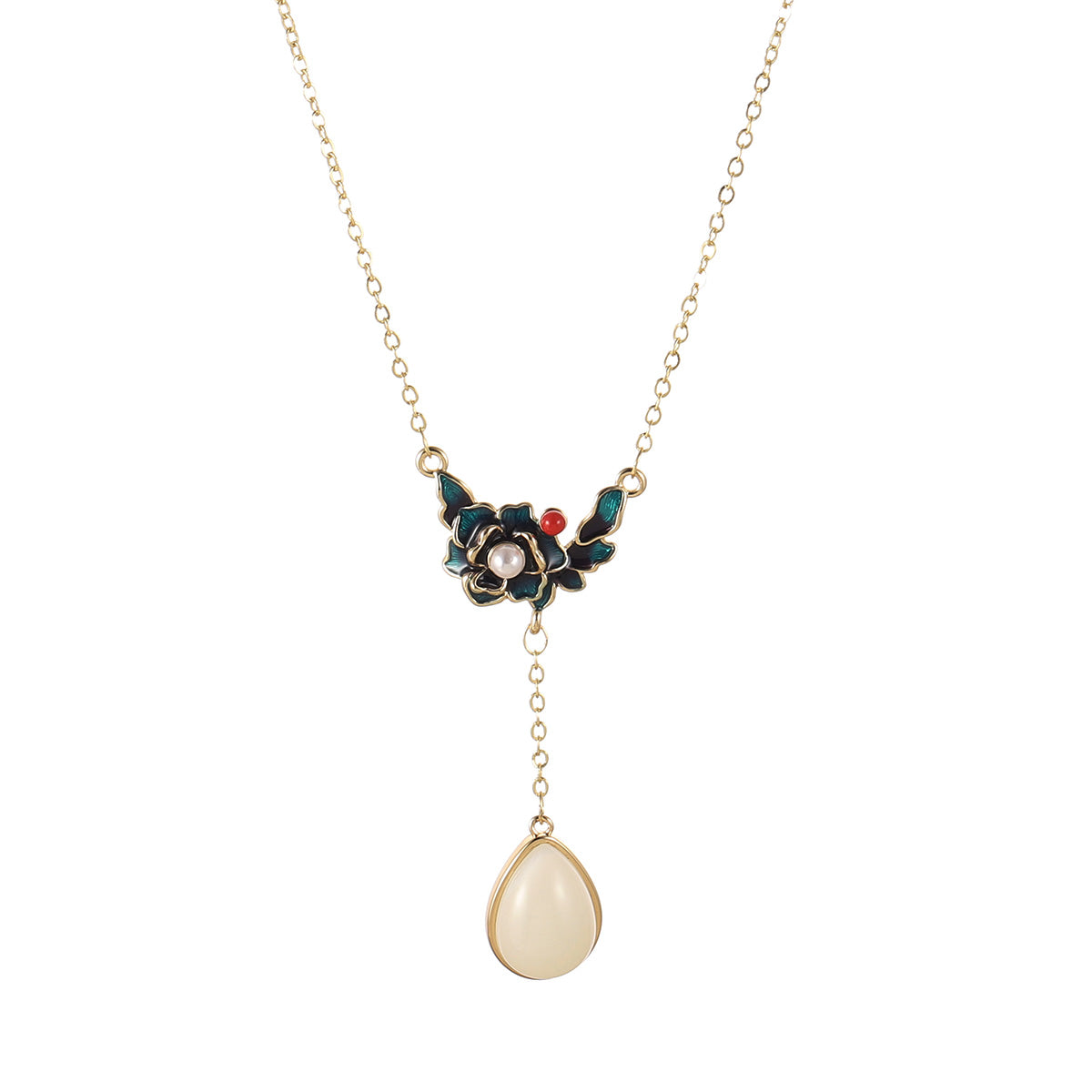 Handmade Flowers Necklace For Women In Brass With 18K Real Gold Plated Electroplated Finish Featuring Imitation Pearl On Cable Chain