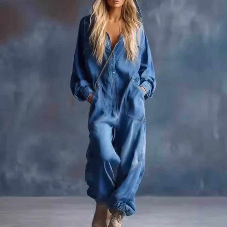 Casual Full Length Jumpsuit For Women In Polyester Fabric Featuring Printing Design