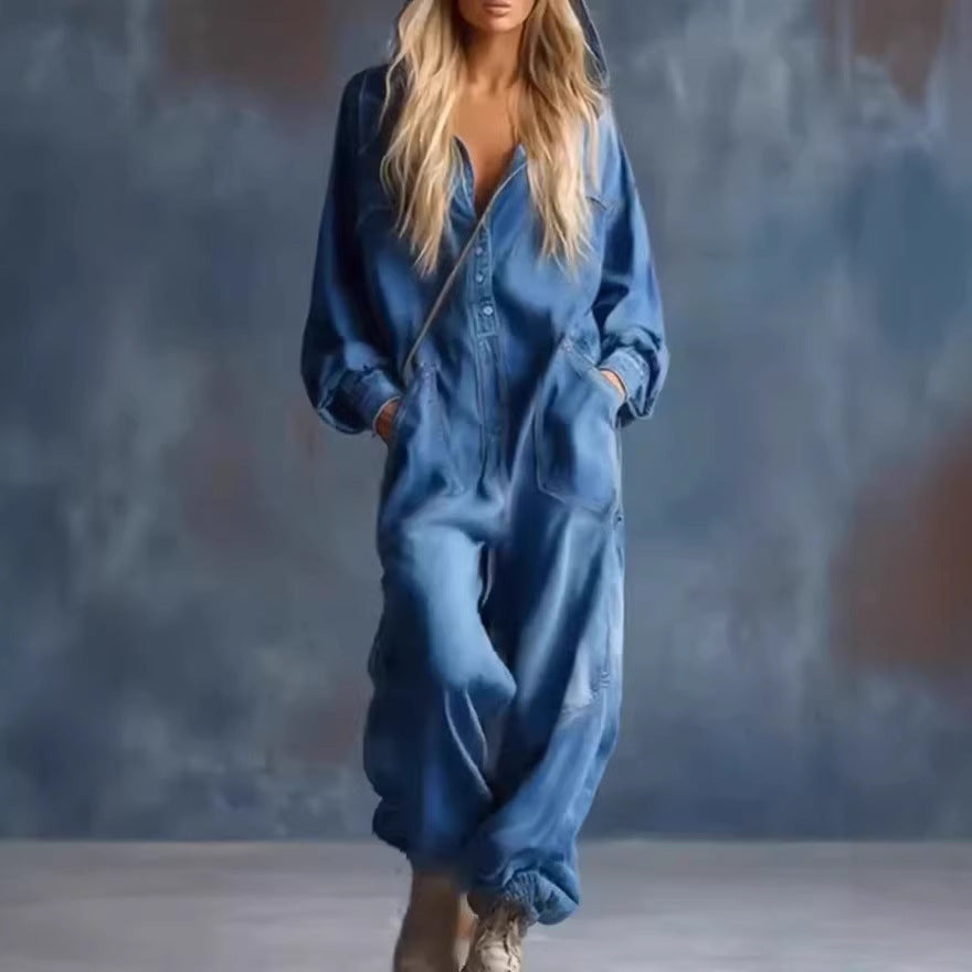 Casual Full Length Jumpsuit For Women In Polyester Fabric Featuring Printing Design