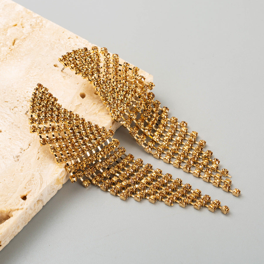 Gold Tassel Earrings For Women Featuring Alloy Craft With Rhinestone Inlay