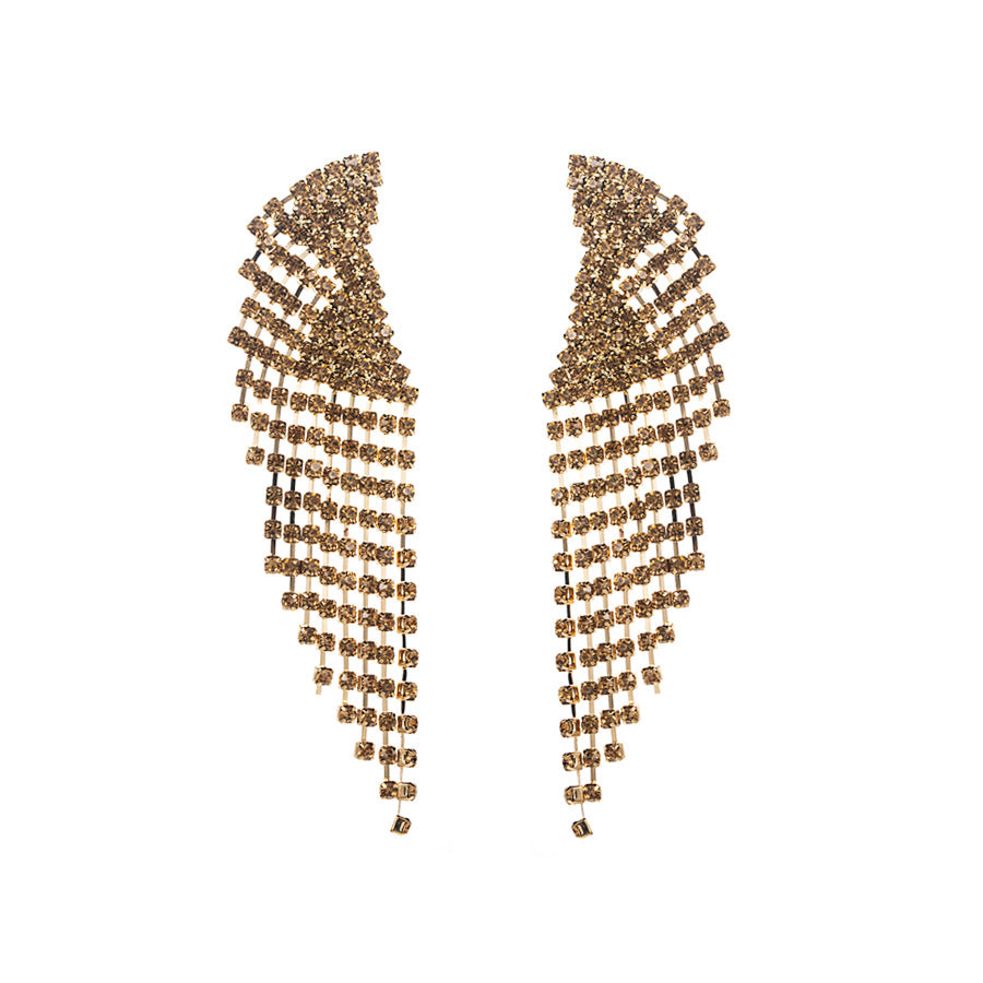 Gold Tassel Earrings For Women Featuring Alloy Craft With Rhinestone Inlay