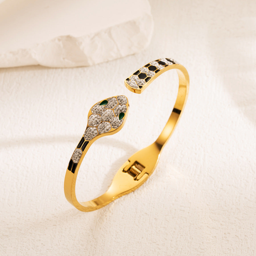 Elegant Snake Pattern Waterproof Non Tarnish Titanium Steel Wristband With Rhinestones For Women