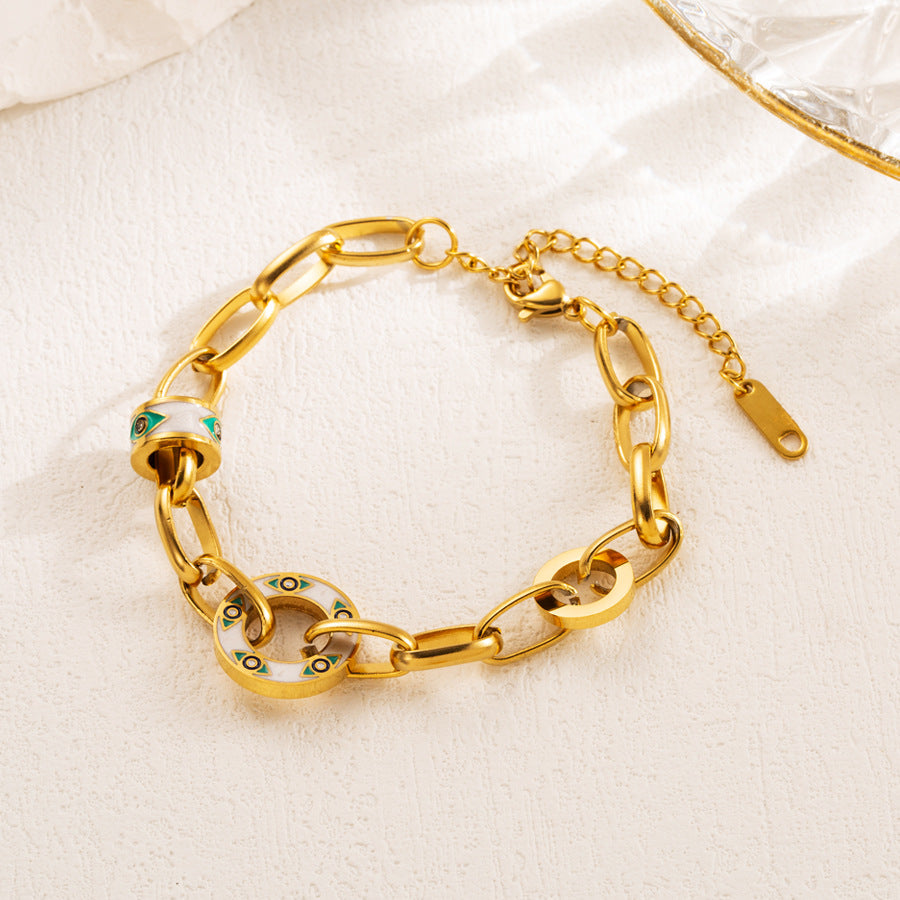 Heart Shape Enamel Bracelets For Women In Titanium Steel With Electroplated Gold Plating Process