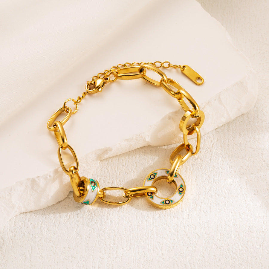 Heart Shape Enamel Bracelets For Women In Titanium Steel With Electroplated Gold Plating Process