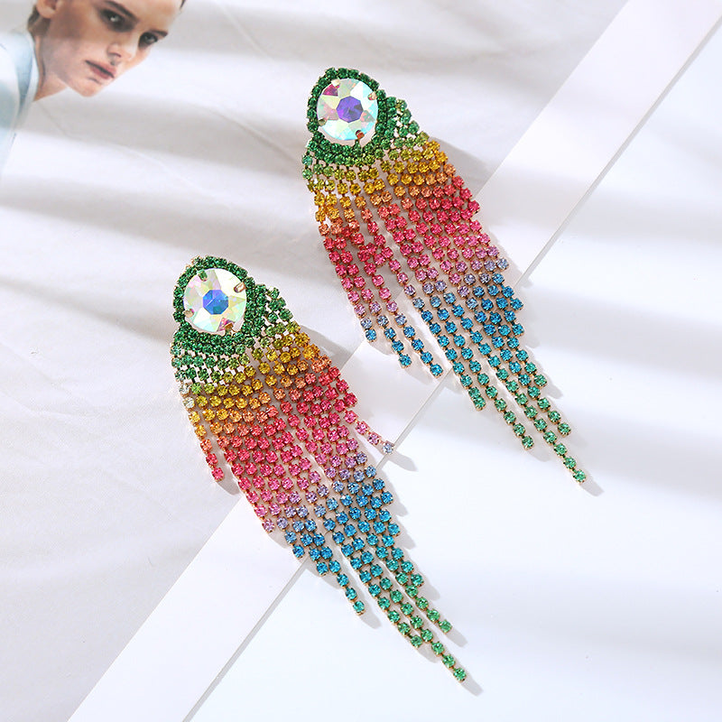 Ombre Tassel Earrings For Women In New Style Featuring Rhinestones Inlay