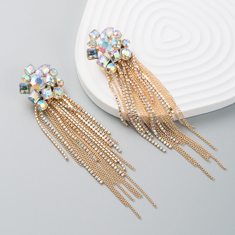 Ombre Tassel Earrings For Women In New Style Featuring Rhinestones Inlay