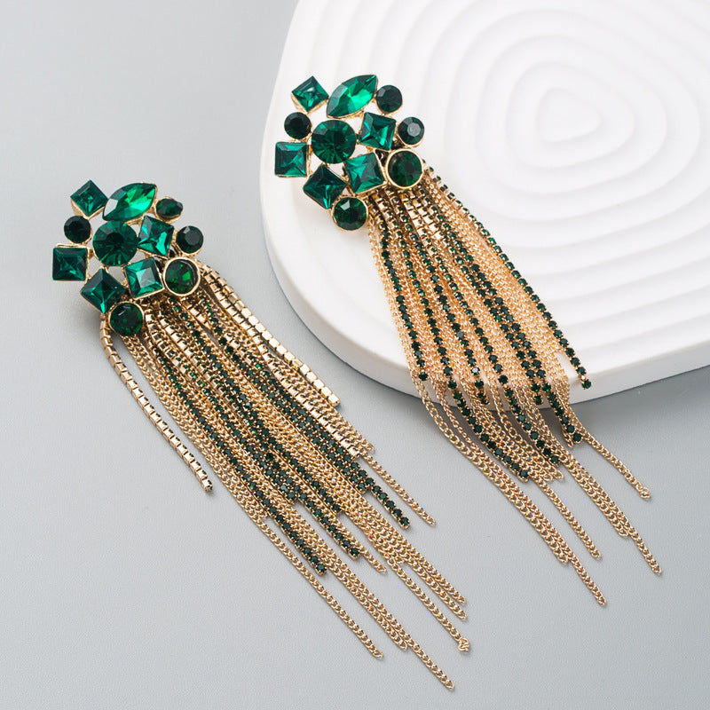 Ombre Tassel Earrings For Women In New Style Featuring Rhinestones Inlay