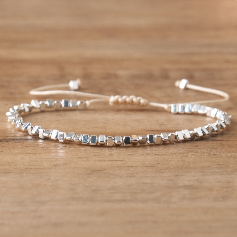 Ethnic Style Rhombus Braid Bracelet For Women In Silver With Crystal Material