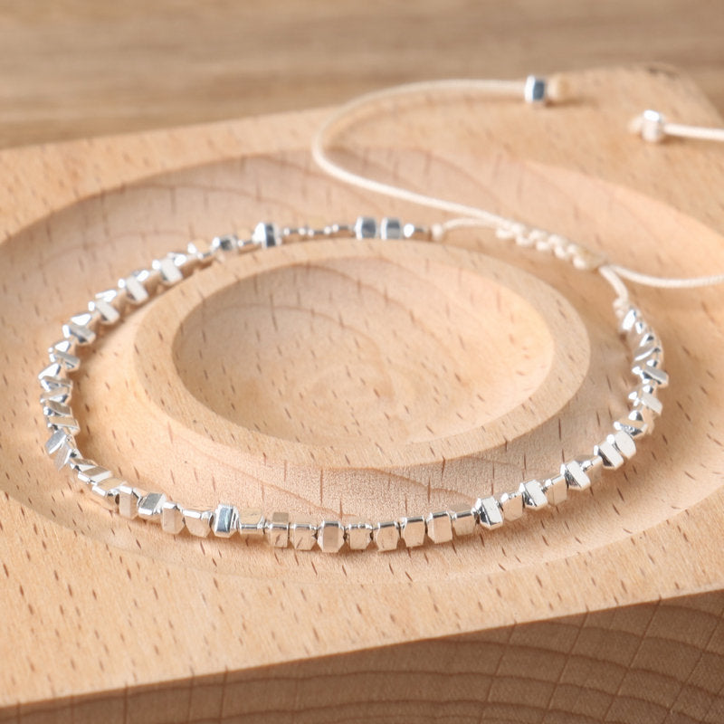 Ethnic Style Rhombus Braid Bracelet For Women In Silver With Crystal Material