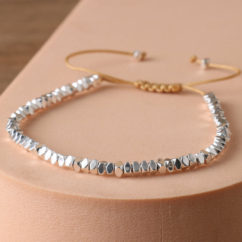 Ethnic Style Rhombus Braid Bracelet For Women In Silver With Crystal Material