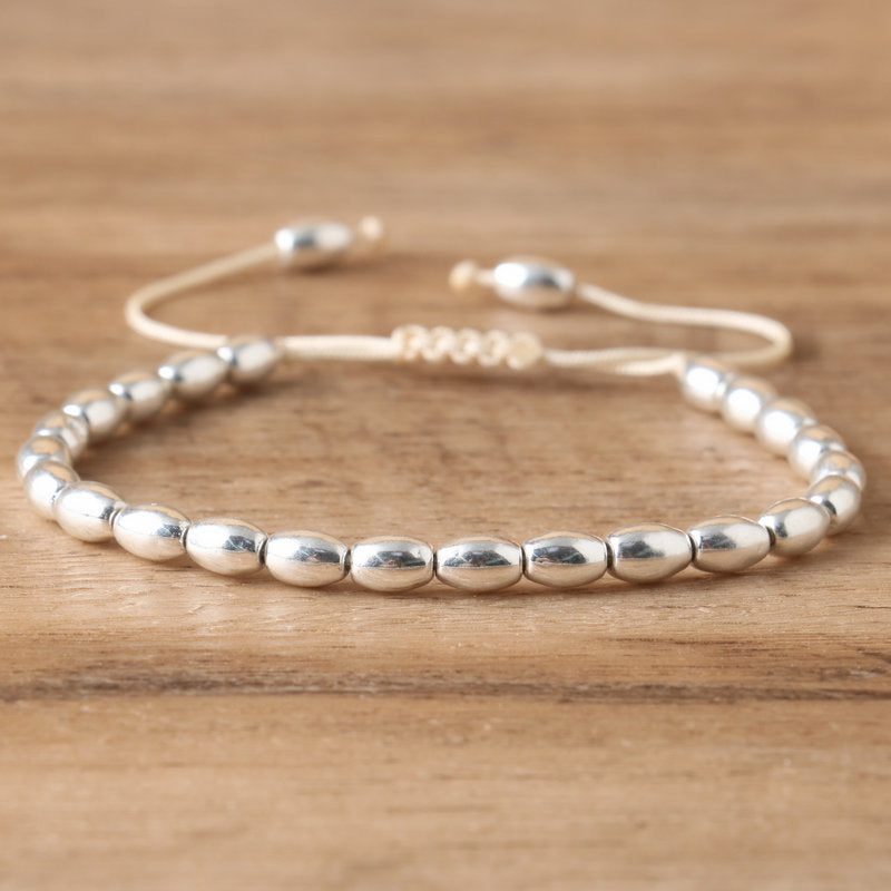 Ethnic Style Rhombus Braid Bracelet For Women In Silver With Crystal Material