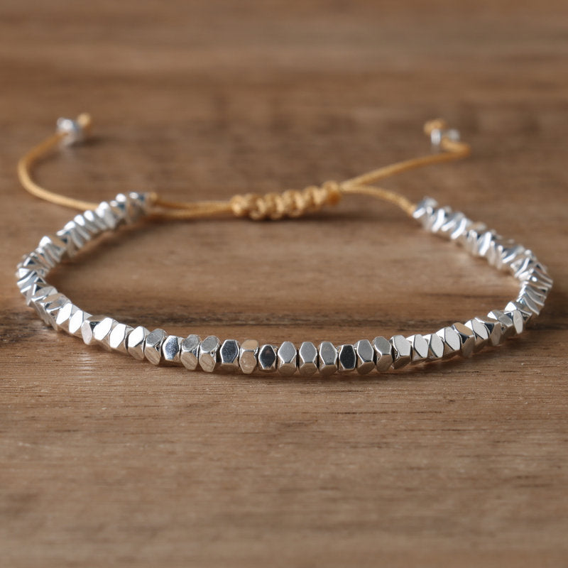 Ethnic Style Rhombus Braid Bracelet For Women In Silver With Crystal Material