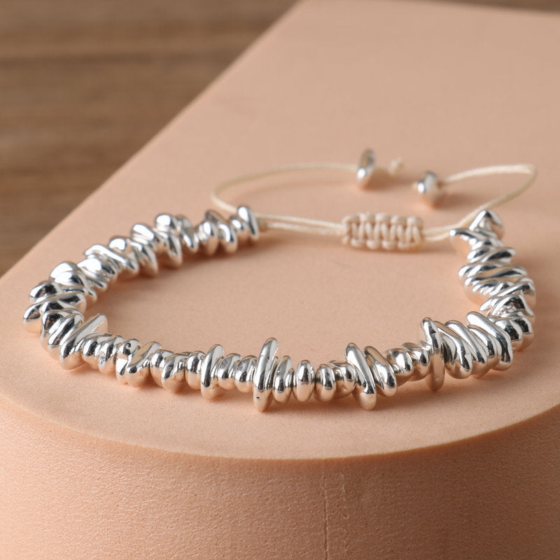 Ethnic Style Rhombus Braid Bracelet For Women In Silver With Crystal Material