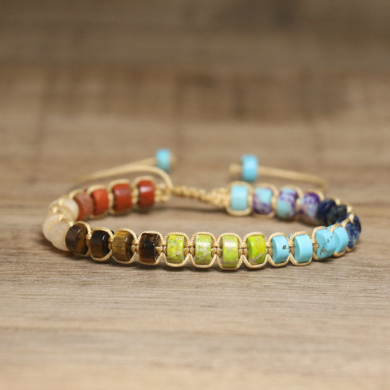Bohemian Multicolor Natural Stone Knot Braid Bracelet For Women Featuring Unique Handcrafted Design