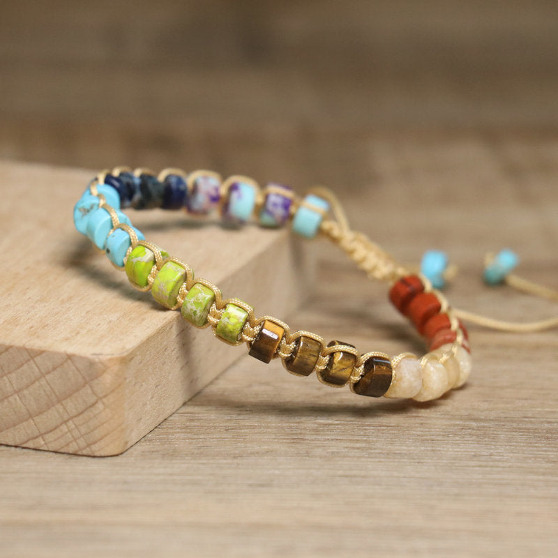 Bohemian Multicolor Natural Stone Knot Braid Bracelet For Women Featuring Unique Handcrafted Design