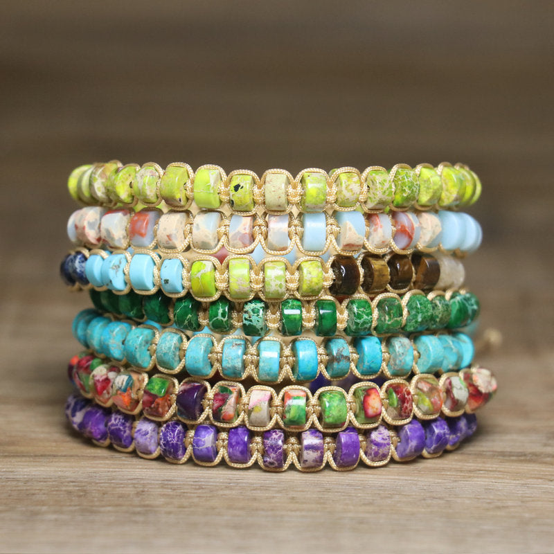 Handmade Agate Circle Bracelet In Bohemian Style For Women, Multicolor Bangle