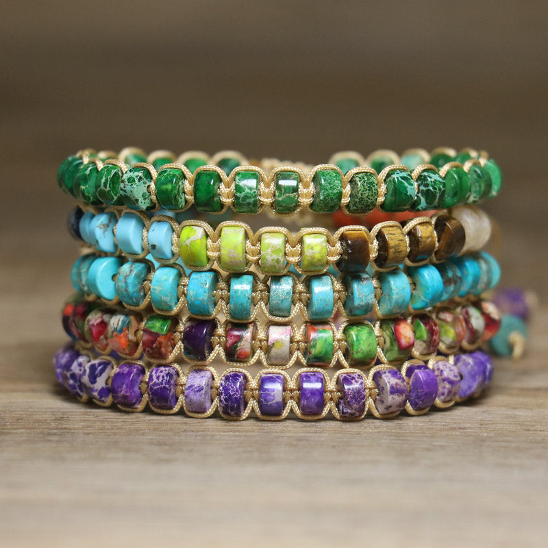 Bohemian Multicolor Natural Stone Knot Braid Bracelet For Women Featuring Unique Handcrafted Design