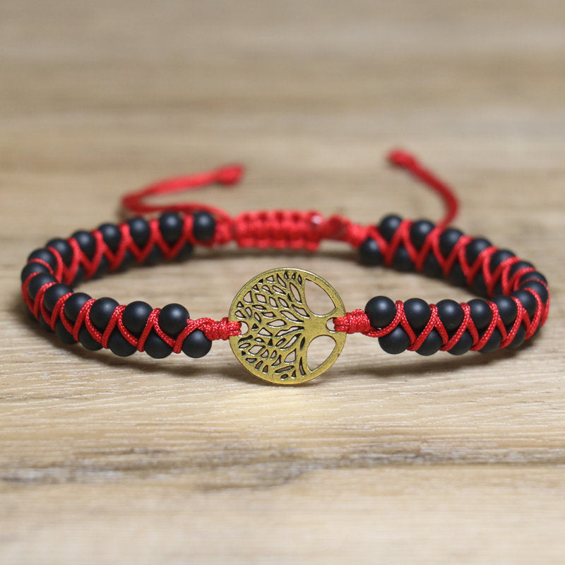 Life Tree Beading Bracelet In Simple Style With Natural Stone And Twisted Rope Chain For Unisex
